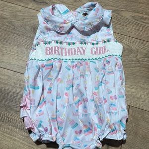 Olivia and the Bear Birthday Girl Smocked Romper